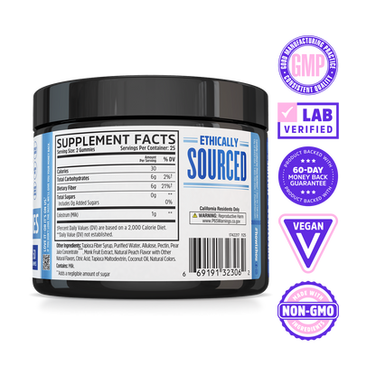 Supplement facts label on Zhou Nutrition Colostrum Gummies—GMP, Lab Verified, Vegan, and Non-GMO premium features.