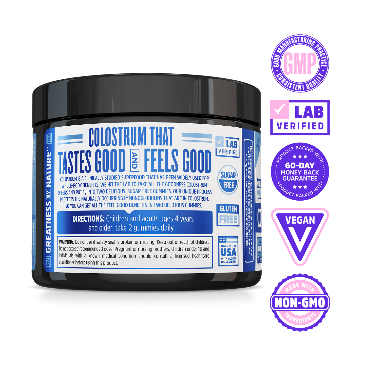 Zhou Nutrition Colostrum Gummies—premium, vegan, non-GMO, lab verified, GMP—for modern diets.