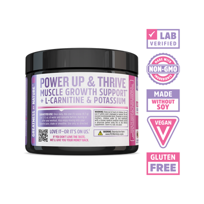 A container of Zhou Nutrition Creatine for Her, with icons for lab verified, non-GMO, vegan, and workout support.