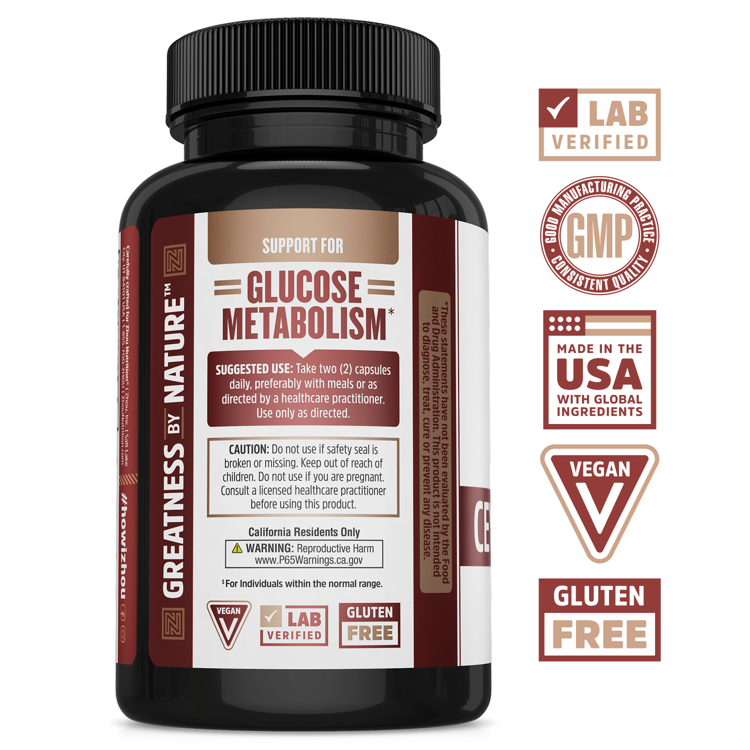 Zhou Nutrition Ceylon Cinnamon: Support for Glucose Metabolism, vegan, gluten-free, lab-verified.