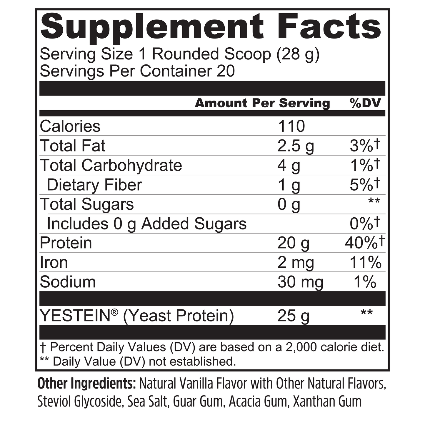 Zhou Nutrition Complete Protein Vanilla: 110 calories, 20g protein, perfectly digestible per scoop.