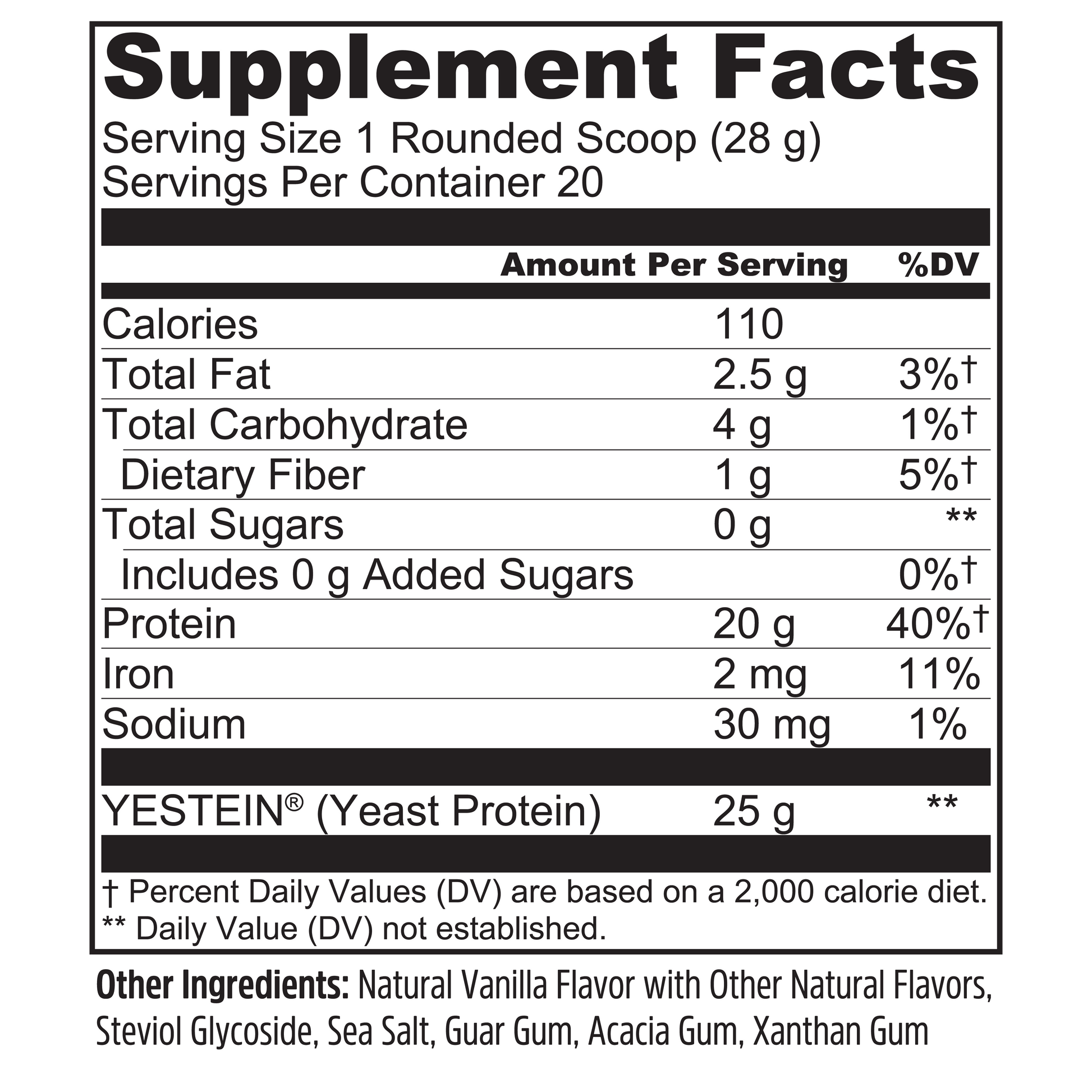 Zhou Nutrition Complete Protein Vanilla: 110 calories, 20g protein, perfectly digestible per scoop.