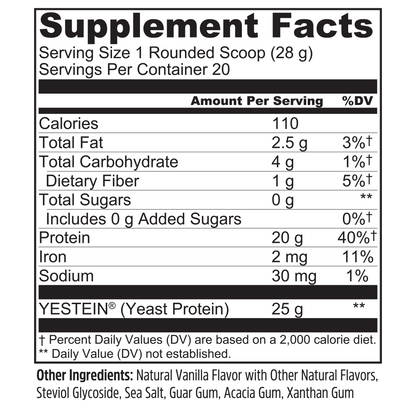 Zhou Nutrition Complete Protein Vanilla: 110 calories, 20g protein, perfectly digestible per scoop.