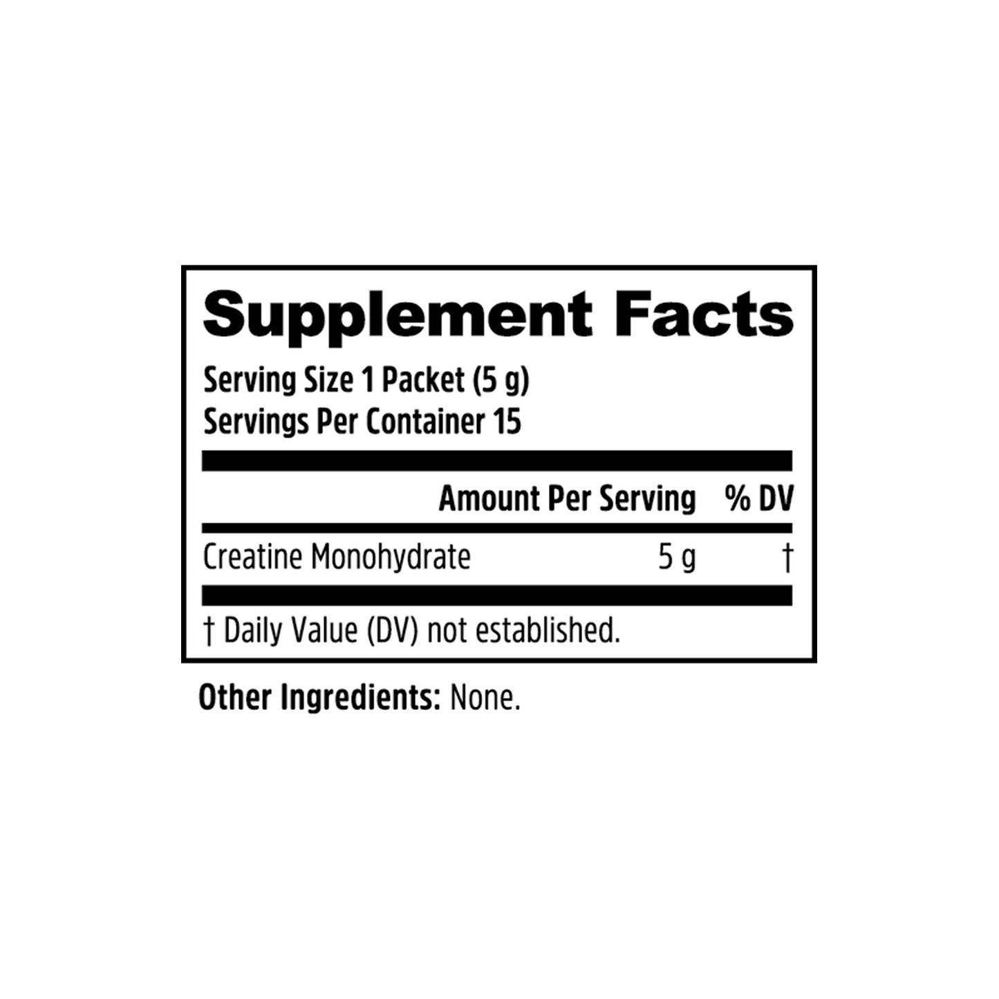 Zhou Nutrition Creatine Stick Packs: 5g per serving, 15 servings, supports exercise performance; no other ingredients.