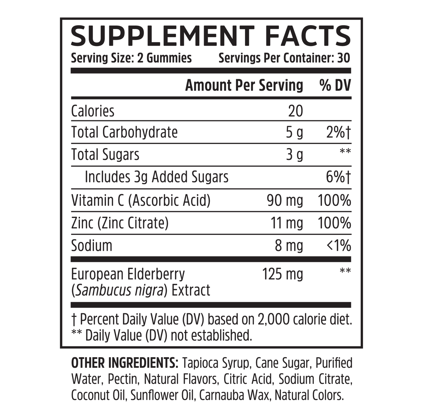 Supplement Facts for Zhou Nutrition Elder-Mune Elderberry Gummies: vitamin C, elderberry extract, nutrients & more.