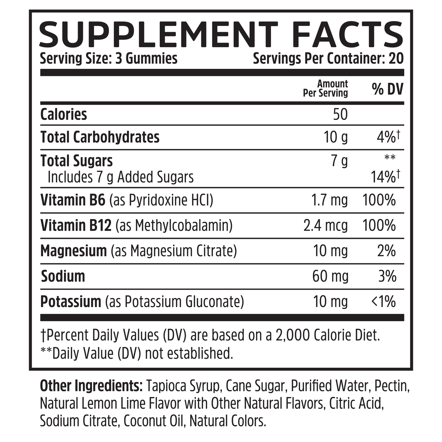 Hydro-Fuel Gummies by Zhou Nutrition: supplement facts label with ingredients, nutrients, serving size & daily values.