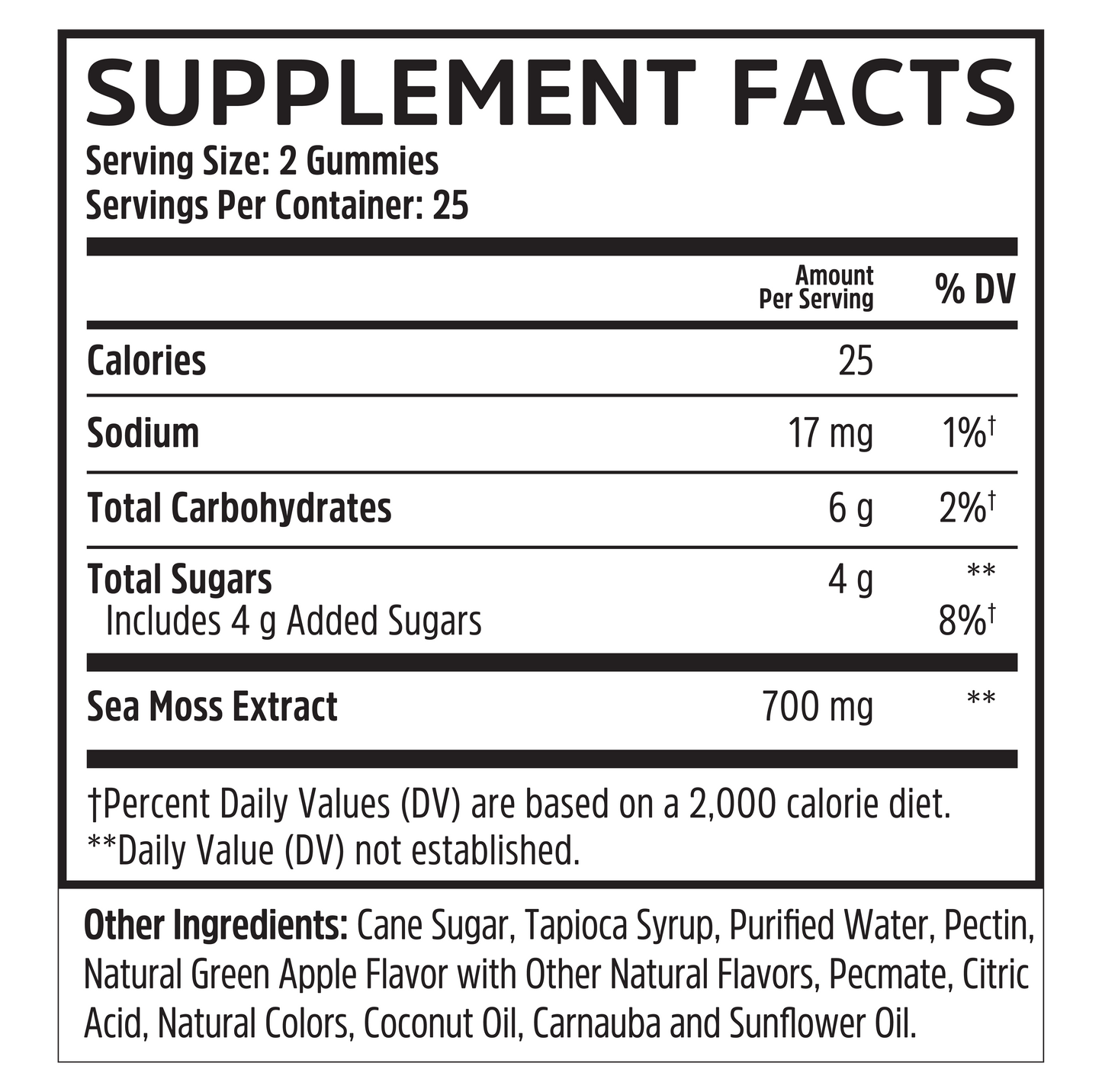 Zhou Nutrition Irish Sea Moss Gummies: Supplement Facts, serving size, nutrients, extract, and wellness ingredients.