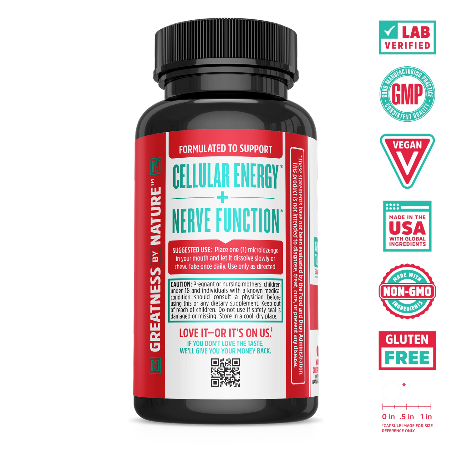 A black Zhou Nutrition Methyl B12 supplement bottle for cellular energy and nerve function, with certification badges.