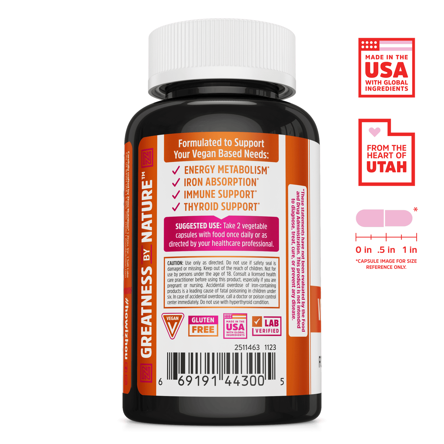 Vegan Essentials by Zhou Nutrition: a plant-based supplement, vegan, gluten free, made in Utah, USA.