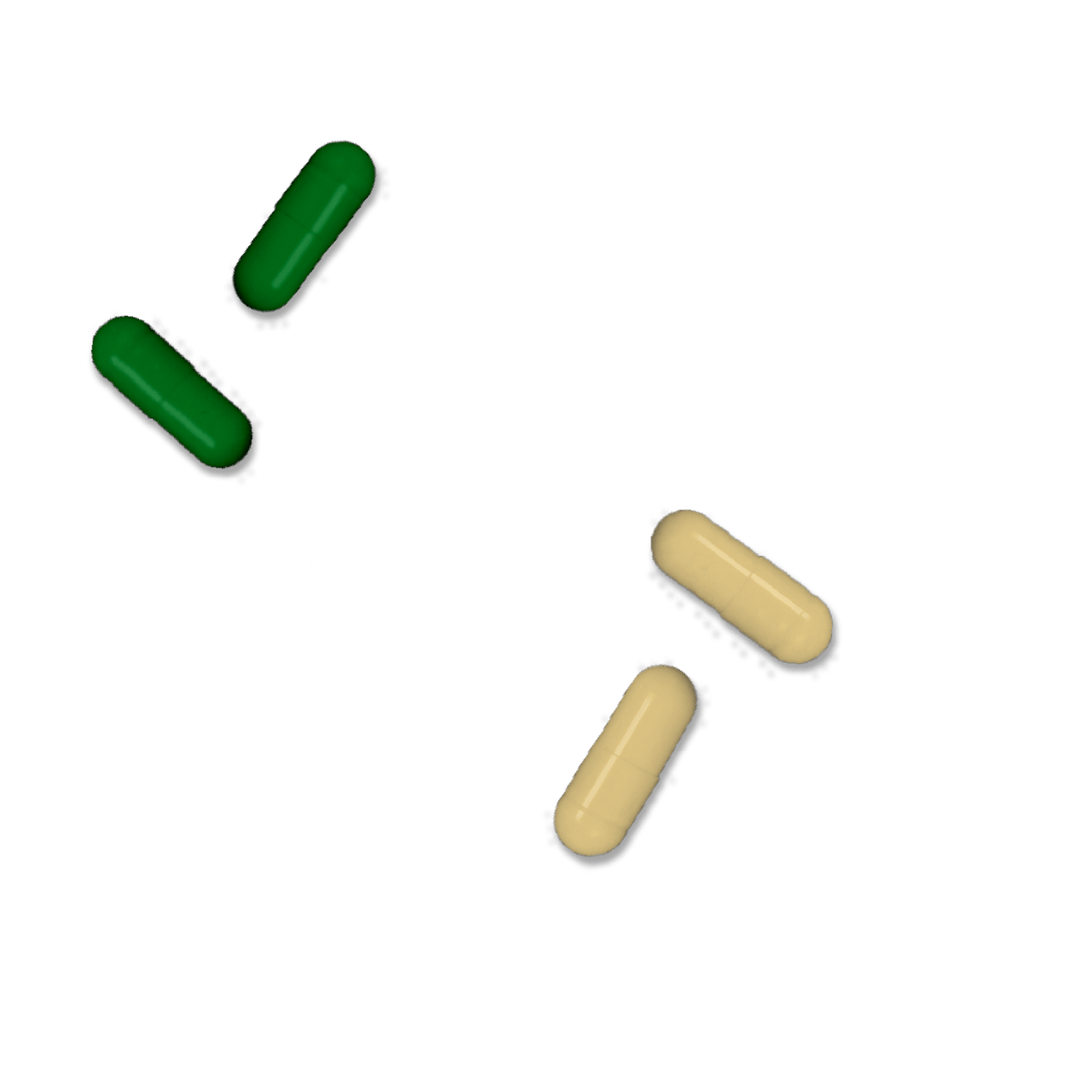 Two green Thyroid Support and two beige Zhou Nutrition capsules! Arrow highlights the vitamin B12 upgrade.