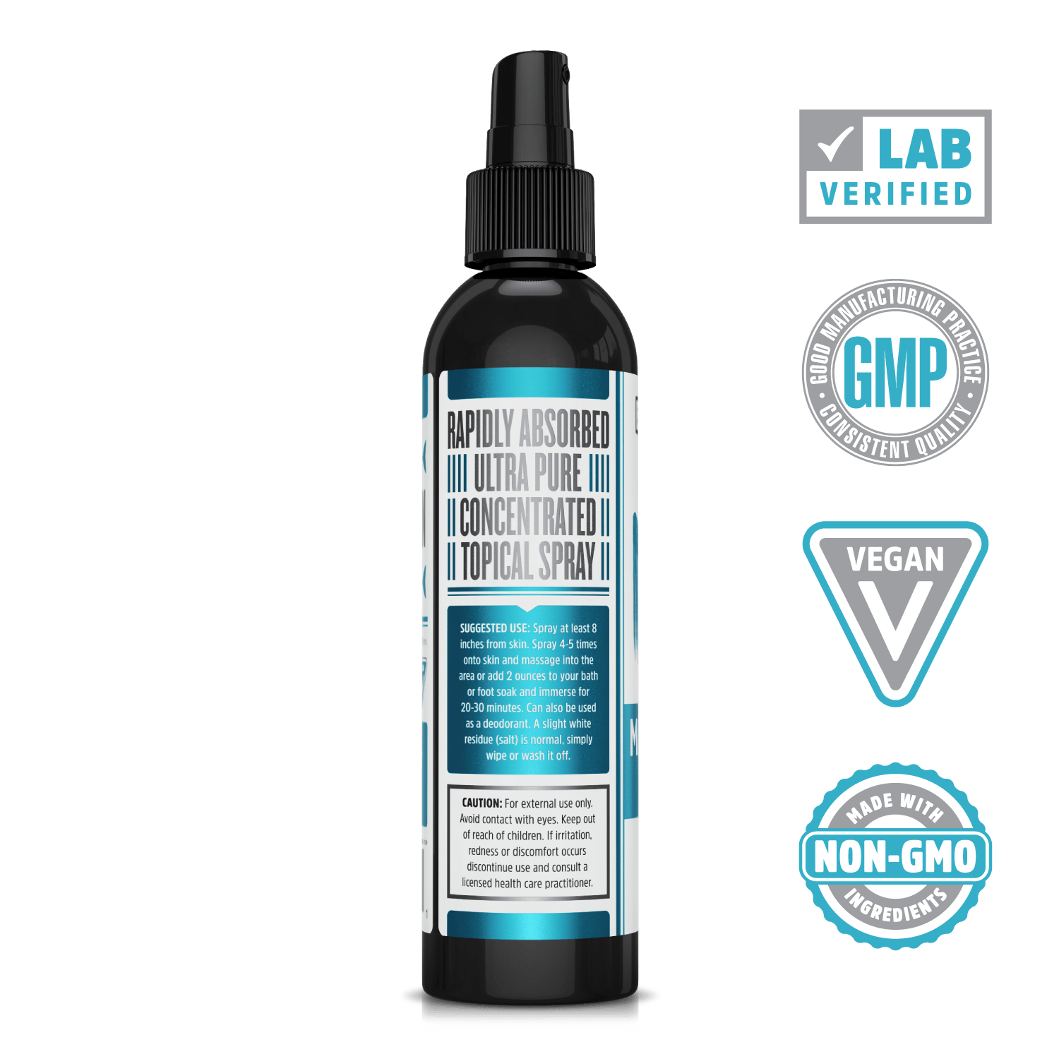 Zhou Nutrition Magnesium Oil Spray for Muscle Relaxation. Lab verified, good manufacturing practices, vegan, made with non-GMO ingredients