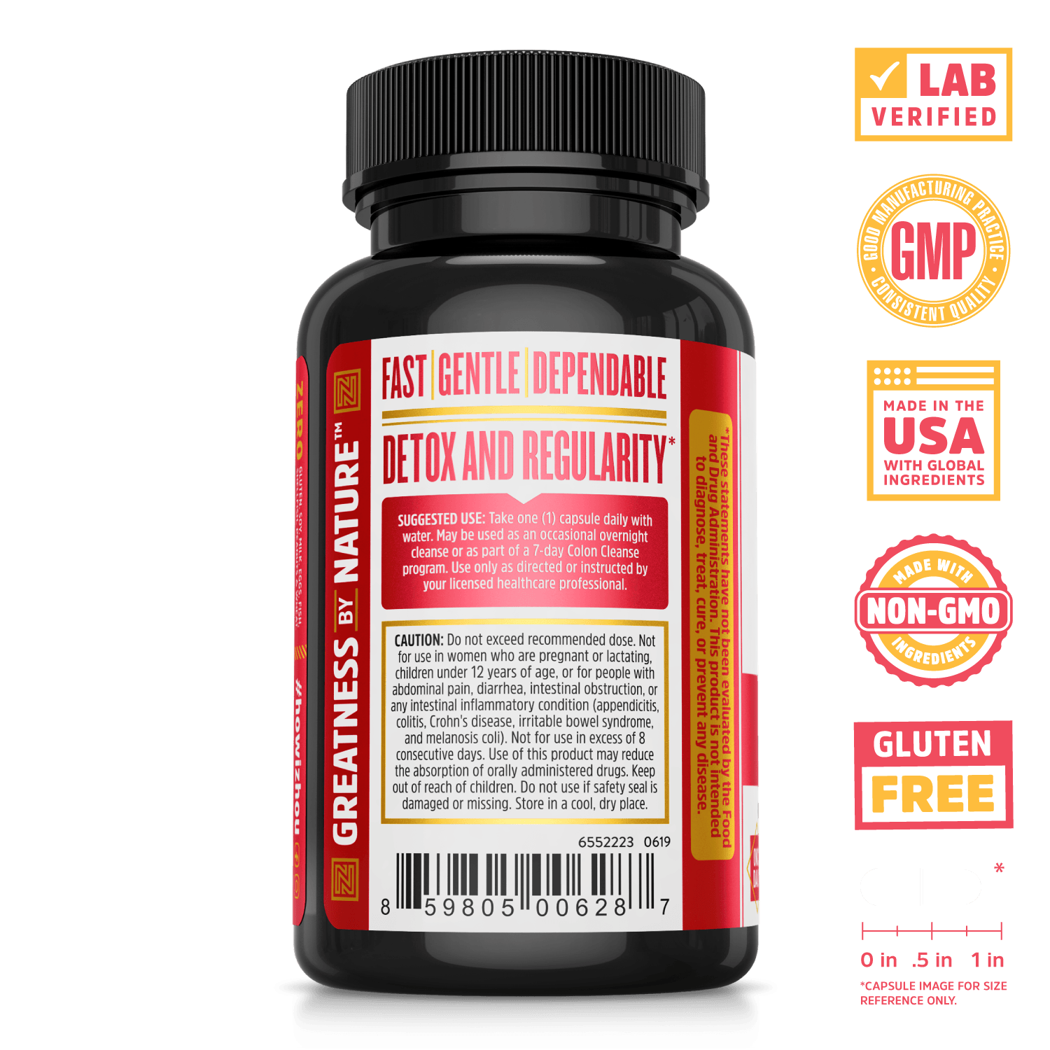 Zhou Nutrition Pro-Clenz Colon Detox Cleanse. Lab verified, good manufacturing practices, made in the USA with global ingredients, made with non-GMO ingredients, gluten free.