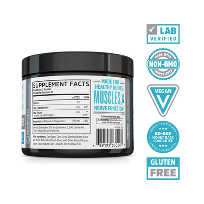 Zhou Nutrition Mag Glycinate Gummies jar with label for nerve support, benefits, and vegan, gluten-free icons.