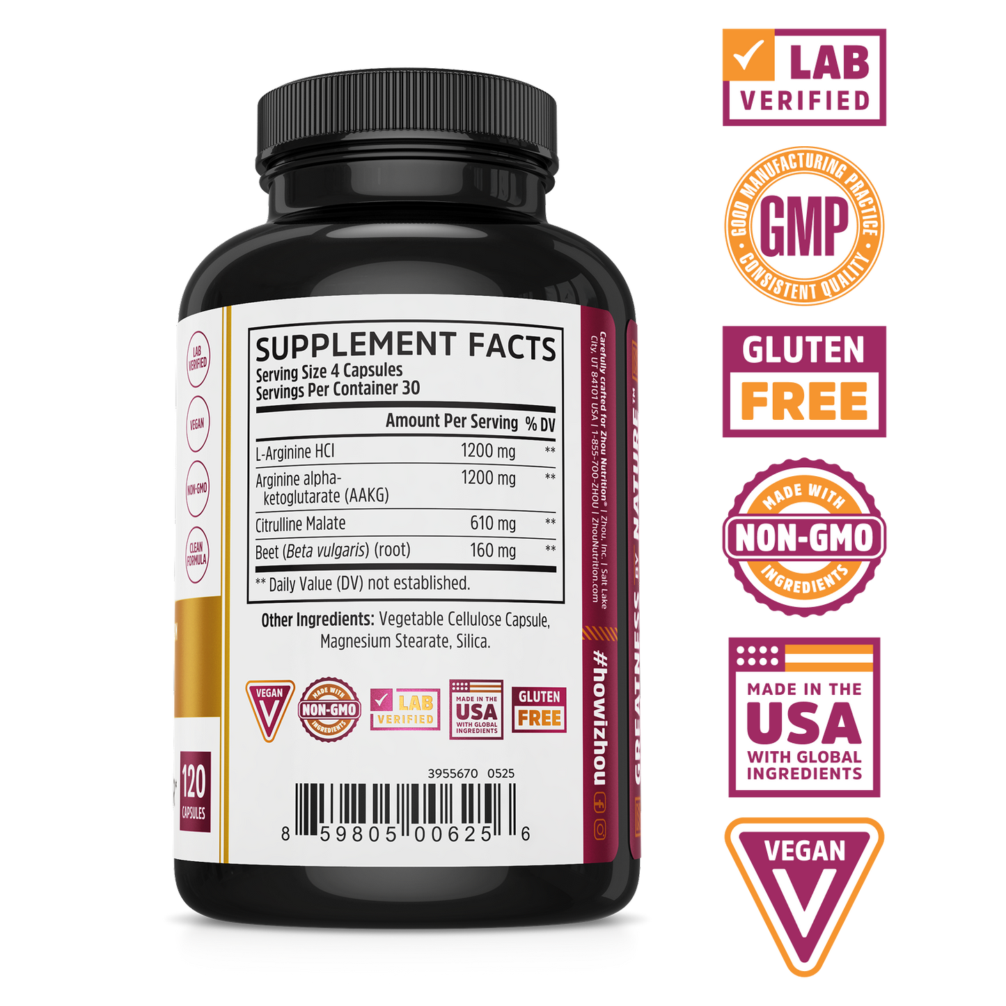 zhou nutrition l-carnitine N.O. Pro With Beet Root 120 Capsules