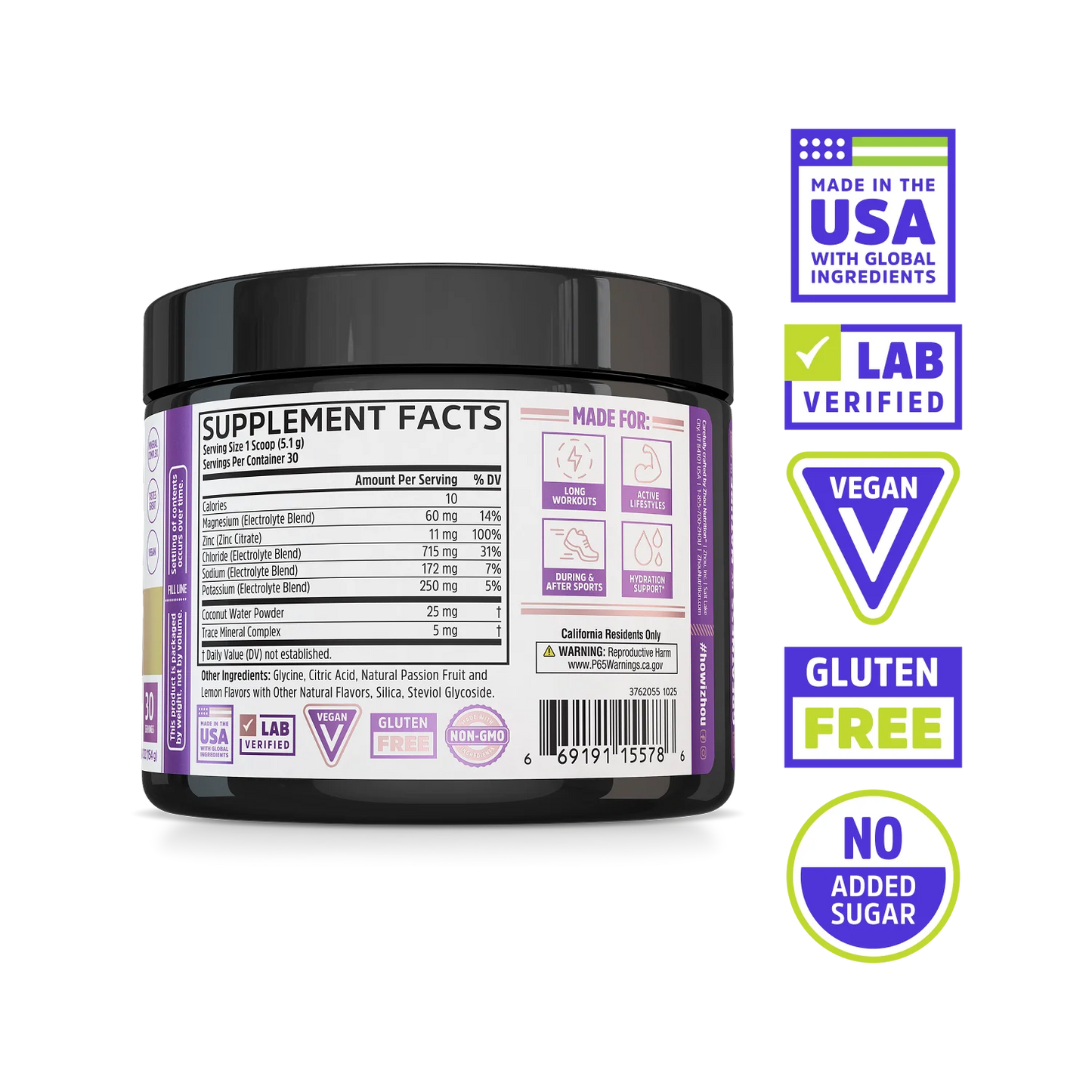 Zhou Nutrition Hydro-Fuel™ Stick Pack + Tub Bundle: USA-made, lab verified, vegan, with coconut water powder.