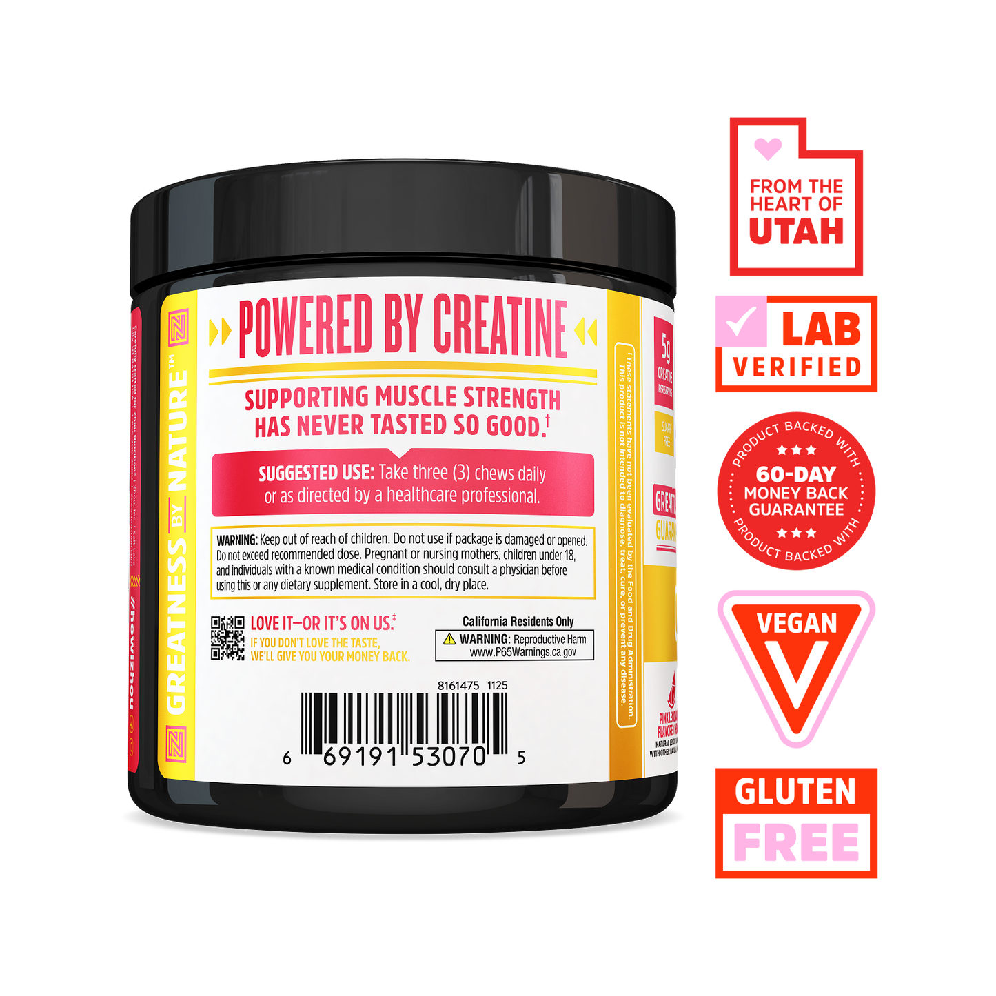 Zhou Nutrition Creatine Chews—Powered by Creatine Monohydrate; muscle growth, vegan, gluten-free, lab-verified.