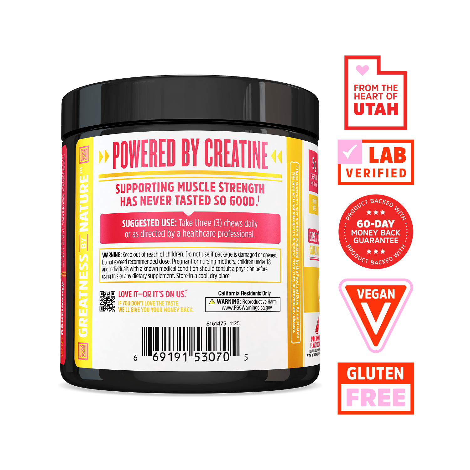 Zhou Nutrition Creatine Chews—Powered by Creatine Monohydrate; muscle growth, vegan, gluten-free, lab-verified.