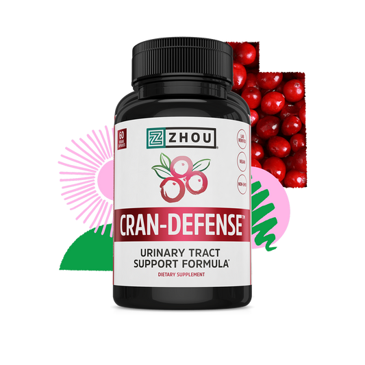 Zhou Nutrition Cran-Defense offers urinary tract support with D-mannose and cranberries.