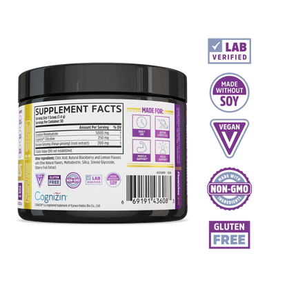 A Zhou Nutrition Creatine Calm + Focus Stick Pack + Tub Bundle with Supplement Facts label and certification badges.