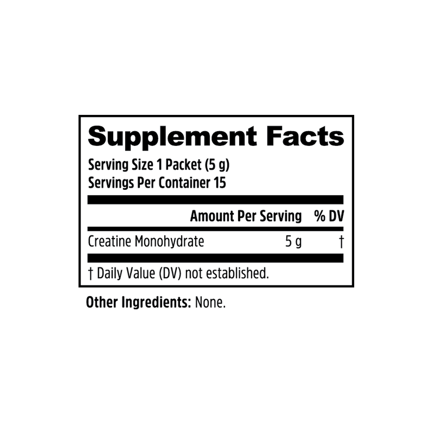 Zhou Nutrition Creatine Stick Packs: 5g per serving, 15 servings, supports exercise performance; no other ingredients.