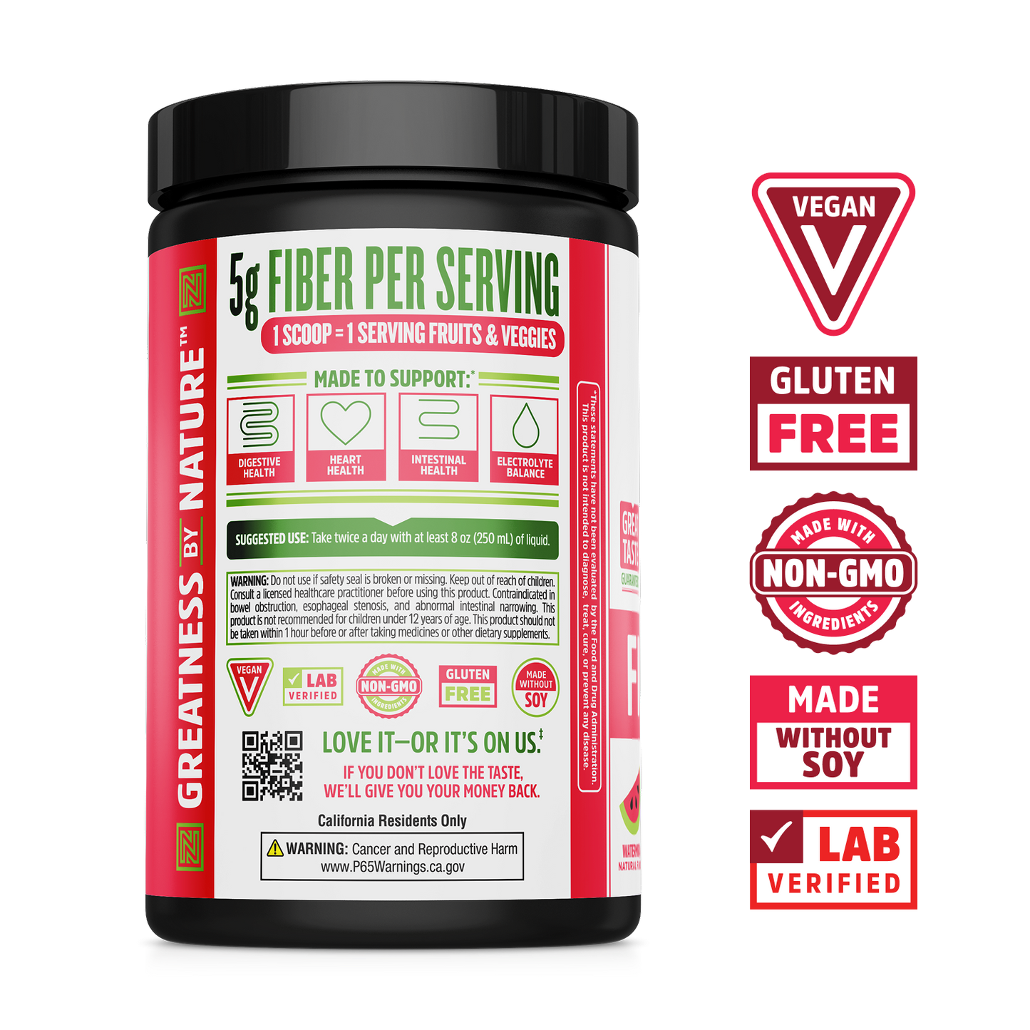 Zhou Nutrition Fiber + Greens: Vegan, gluten-free, non-GMO powder for digestive health; lab verified.