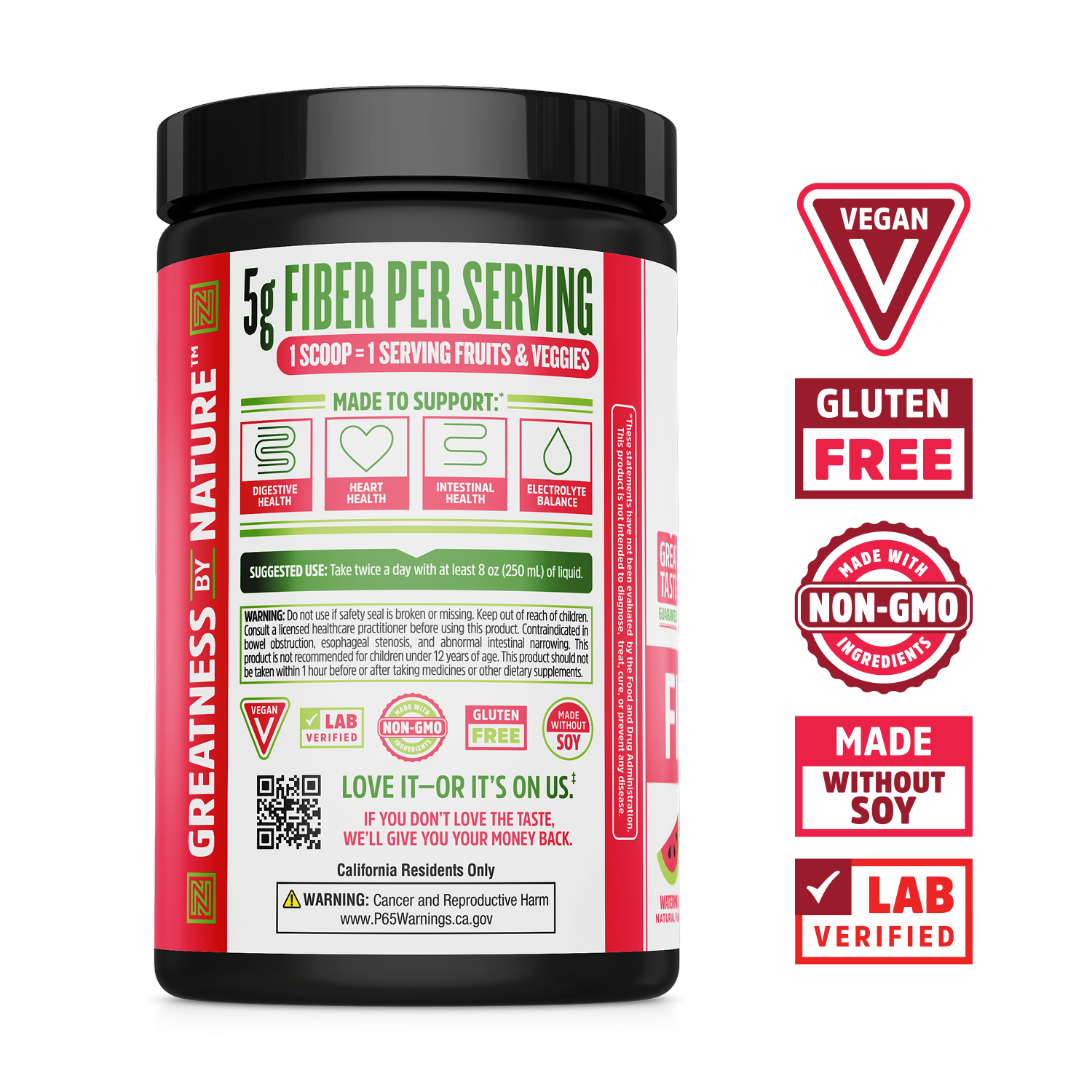 Zhou Nutrition Fiber + Greens: Vegan, gluten-free, non-GMO powder for digestive health; lab verified.