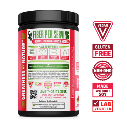 Zhou Nutrition Fiber + Greens: Vegan, gluten-free, non-GMO powder for digestive health; lab verified.