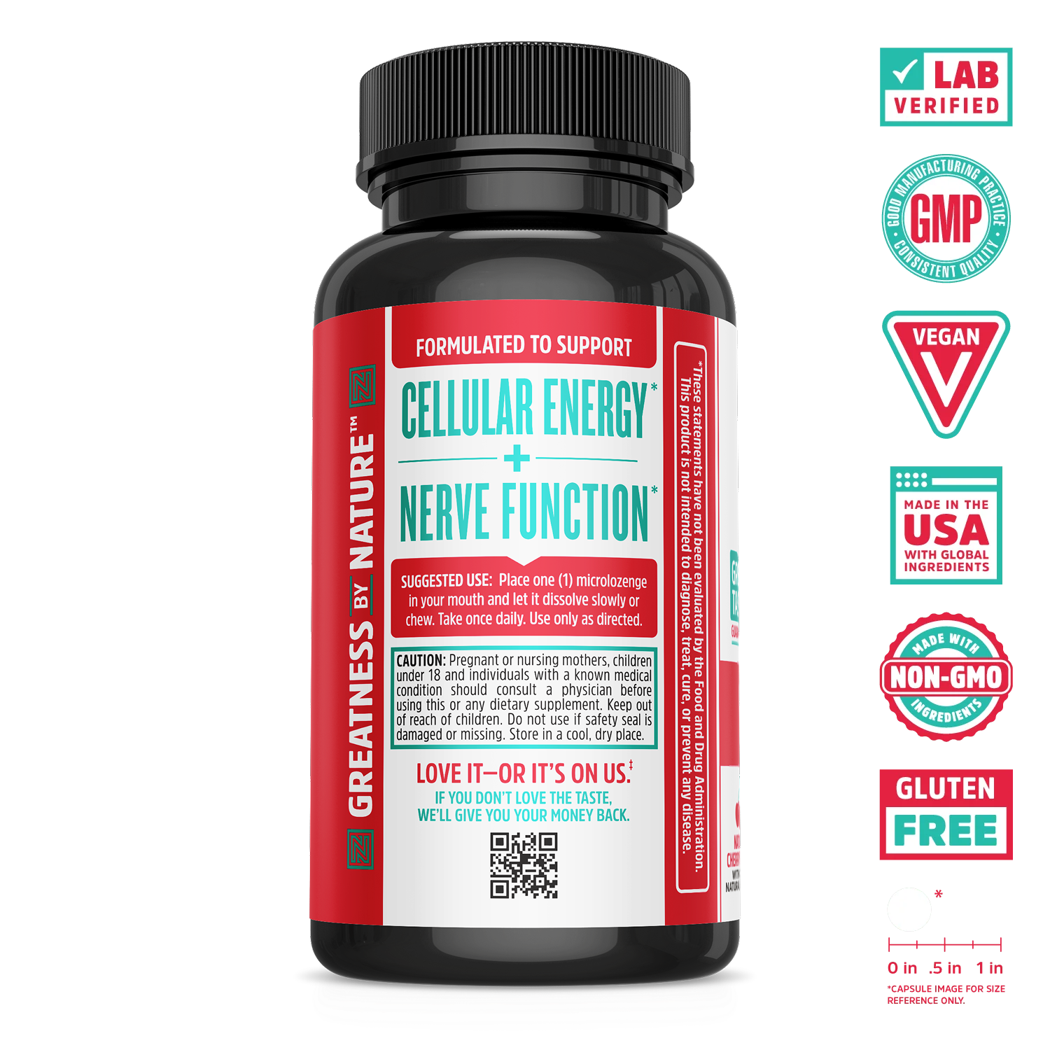 A black Zhou Nutrition Methyl B12 supplement bottle for cellular energy and nerve function, with certification badges.