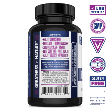 A black bottle of Zhou Nutrition Black Seed Oil Capsules, lab verified, GMP, vegetarian, non-GMO, and gluten free.