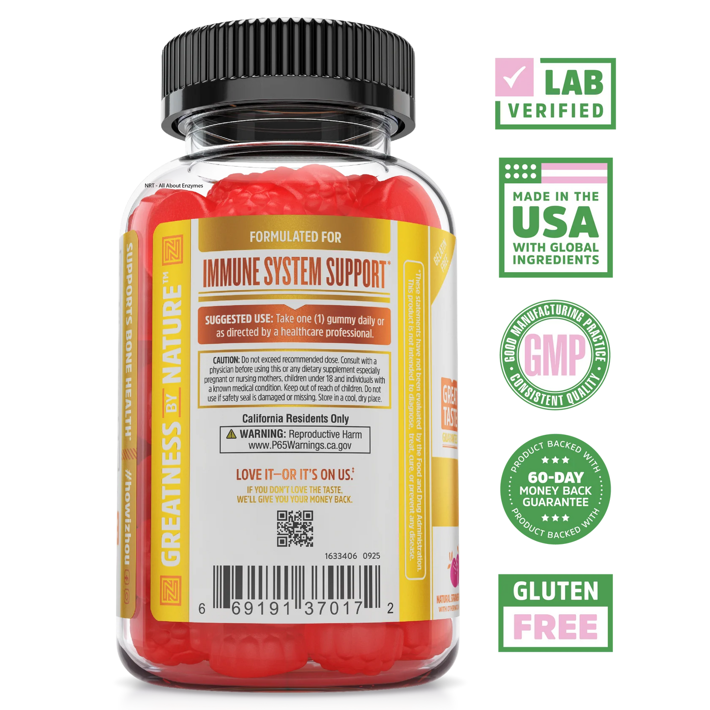 A bottle of Zhou Nutrition D3 + K2 Gummies for immune support, with vitamin D, Lab Verified, and Gluten Free badges.