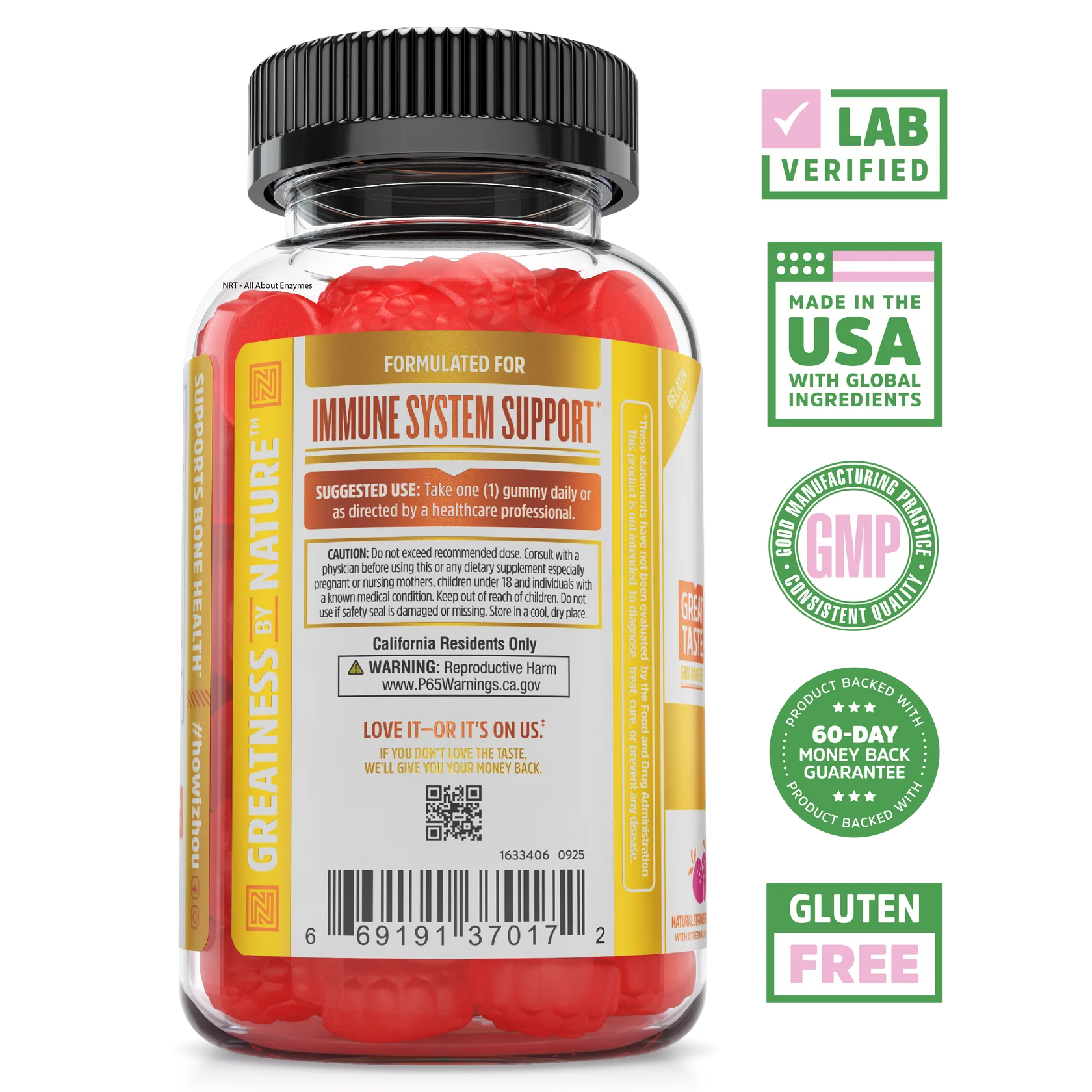 A bottle of Zhou Nutrition D3 + K2 Gummies for immune support, with vitamin D, Lab Verified, and Gluten Free badges.