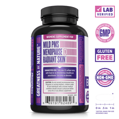Zhou Nutrition Evening Primrose Supplement for Mild PMS, Menopause and Radiant Skin. Lab verified, good manufacturing practices, gluten free, made with non-GMO ingredients
